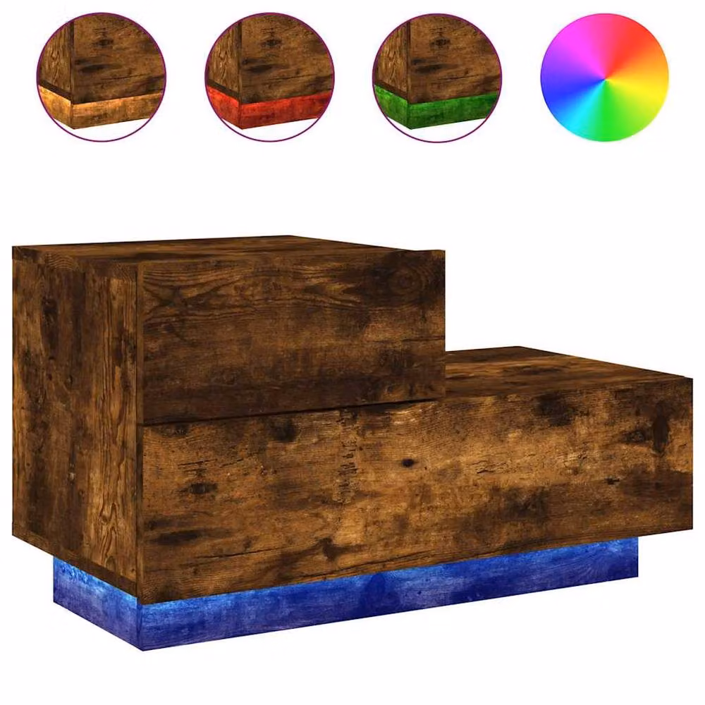 Berkfield Home Decorative Bedside Cabinet with Integrated LED Lights, Smoked Oak, Brown, W: 70 cm, D: 36 cm, H: 40.5 cm – 3