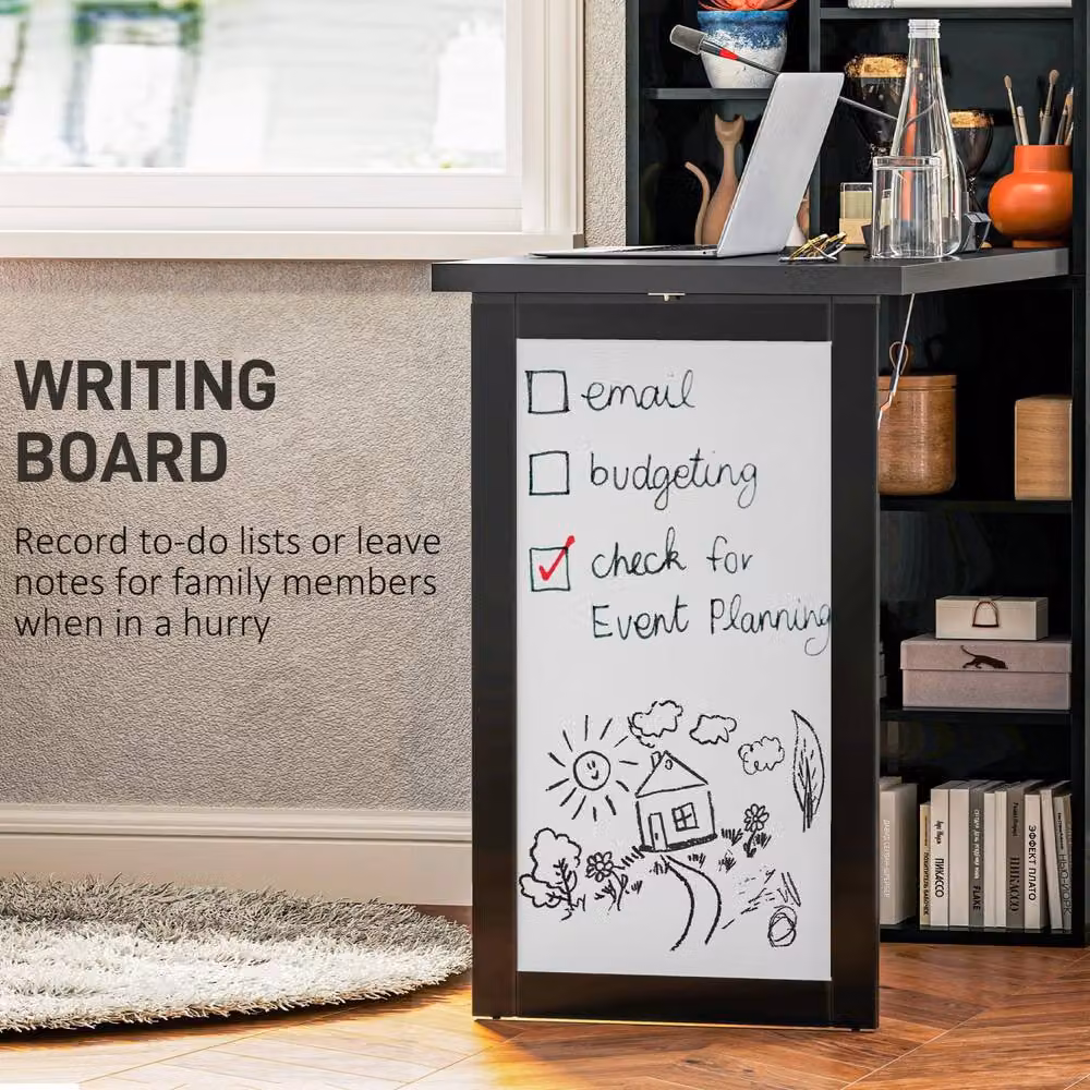 Wyld Haus Elrika Black 3 Section Fold Out Writing Desk with Enclosed Cabinet Storage, Width: 98 cm – 7