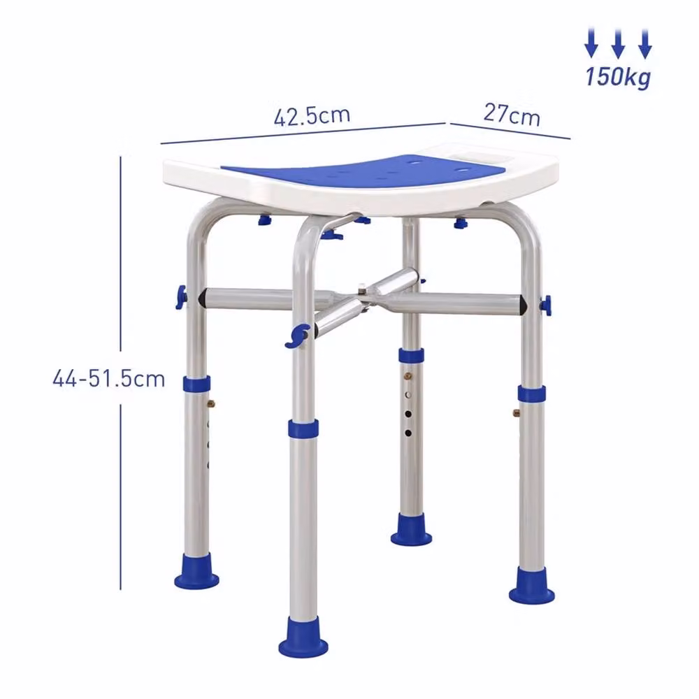 EONLION Adjustable White Shower Stool with Non-Slip Drainage Seat and Metal Frame – 2