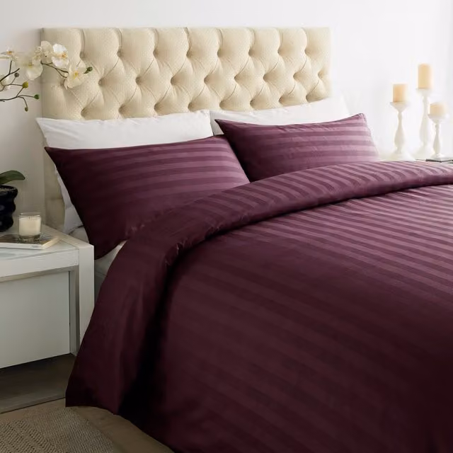 Roseley Single 250TC Mako Satin Cotton Duvet Cover Set with Pillowcases in Purple Stripe