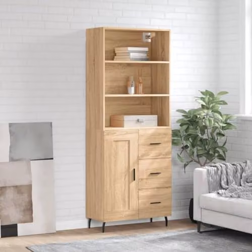 vidaXL Industrial Style Highboard Sideboard in Sonoma Oak, Brown Engineered Wood with Drawers and Shelves – 2
