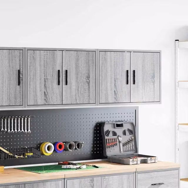 Berkfield Home Set of 2 Grey Sonoma Wall Mounted Garage Cabinets with Hinged Doors and Internal Shelves, W/D/H: 60 x 30 x 41 cm