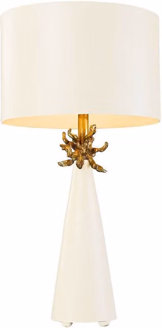 Loops White and Gold Table Lamp with Cylinder Fabric Shade and E27 LED Socket