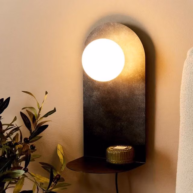 Wyld and Coco Grey Wall Lamp with Glass Shade and Metal Finish