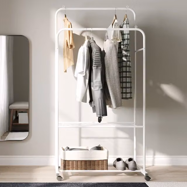 Livingandhome Modern Metal Clothes Rail in White