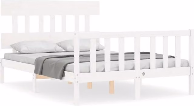 Berkfield Home White Solid Pine Bed Frame with Headboard W/D/H: 120 x 200 cm – 1