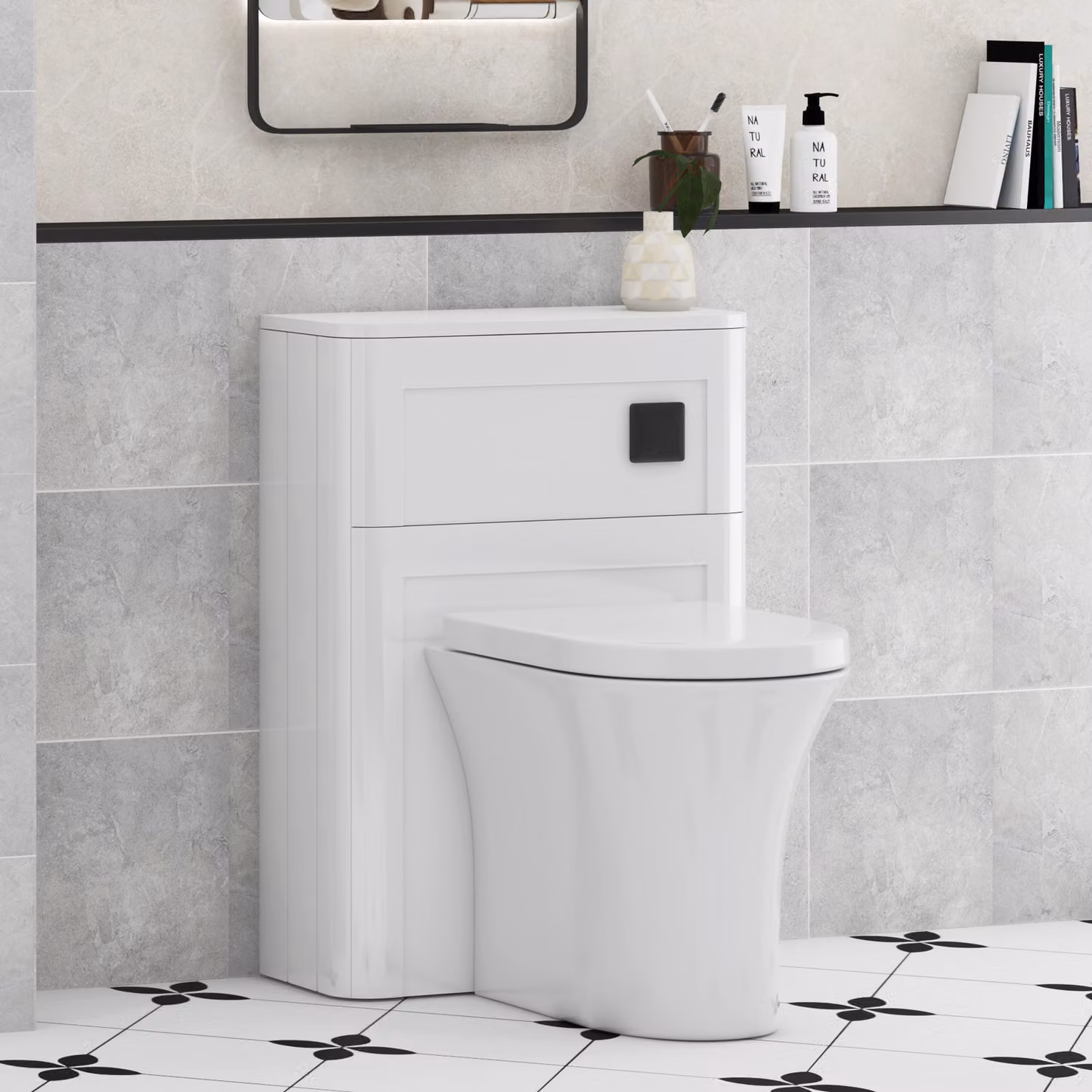 Royal Bathrooms Henley 550mm Gloss White Back to Wall WC Unit with Breeze Rimless Ceramic Toilet Pan, Soft Close Seat and Cistern