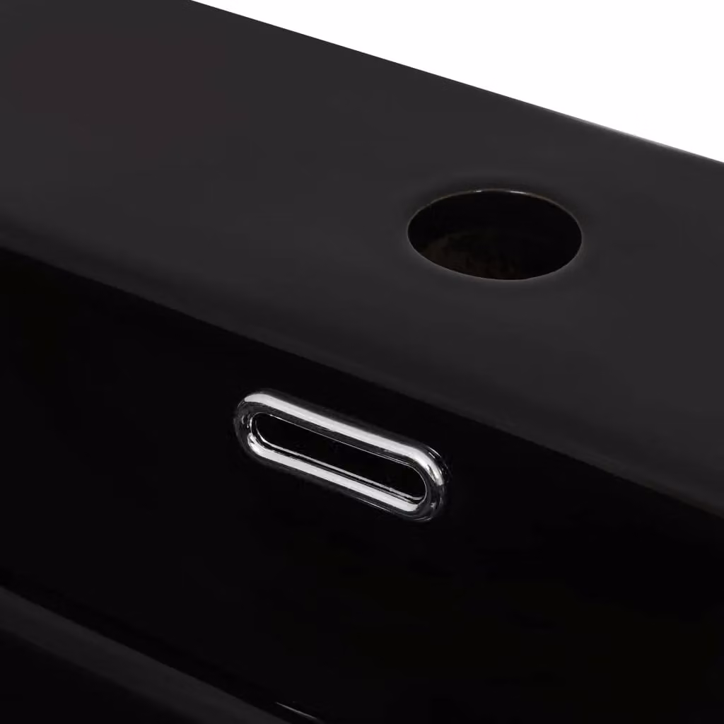 Berkfield Home Rectangular Ceramic Basin in Black with Faucet Hole, W/D/H: 76 x 42.5 x 14.5 cm – 3