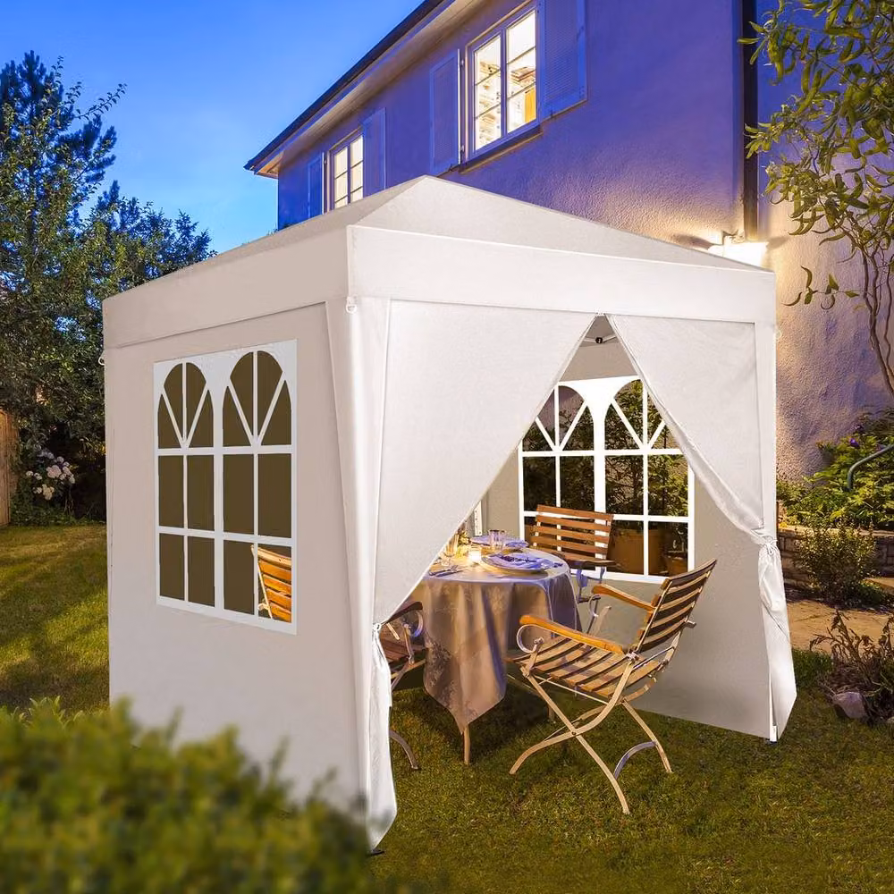 EONLION White and Silver Pop Up Gazebo with Sides and Steel Frame, W/D/H: 200 x 200 x 100 cm – 4