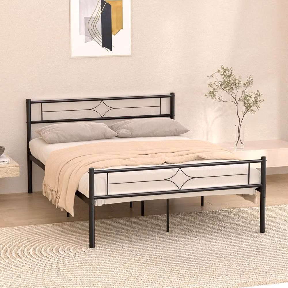 Ventryn Double Bed Frame 4.5ft Black Metal Platform Bed – 2