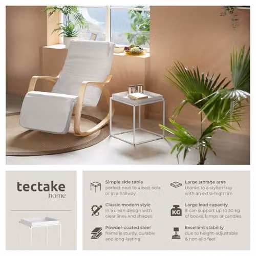 tectake Minimalist Square Side Table in White with Height-Adjustable Feet, W/D/H: 40 x 40 x 44 cm – 3