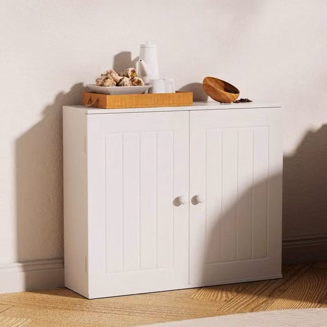 EONLION White Wall Mounted 2 Door Bathroom Storage Cabinet with Internal Shelves – 1