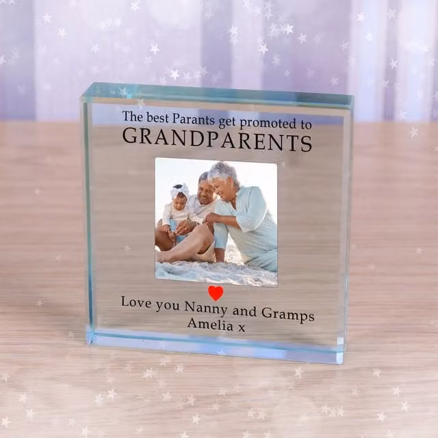 Uniqueful Personalised Promoted To Grandparents Glass Token in Transparent and Beige