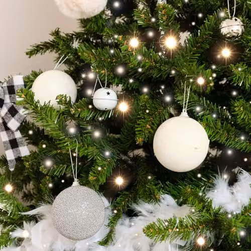 Melody Maison Set of 3 White Beaded Christmas Baubles, Diameter: 8 cm – 2