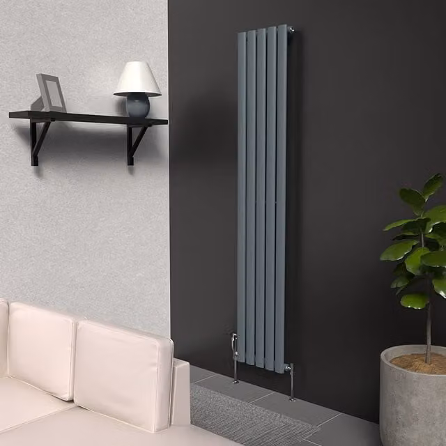 Lux Heat Oval Coloured Vertical Radiator in Grey, H: 160 cm, W: 30 cm