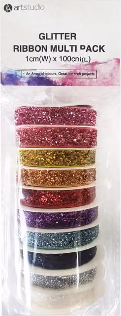 Art Studio Pack of 10 Multicolour Glitter Ribbons