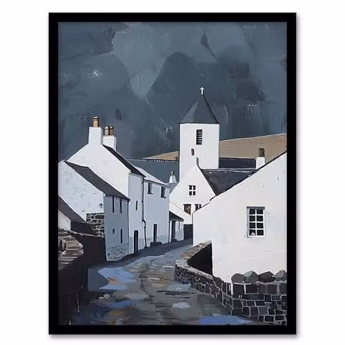 Artery8 Aberdaron Village Oil Painting Wales Framed Wall Art Print, W: 23.4 cm, H: 32.3 cm – 1
