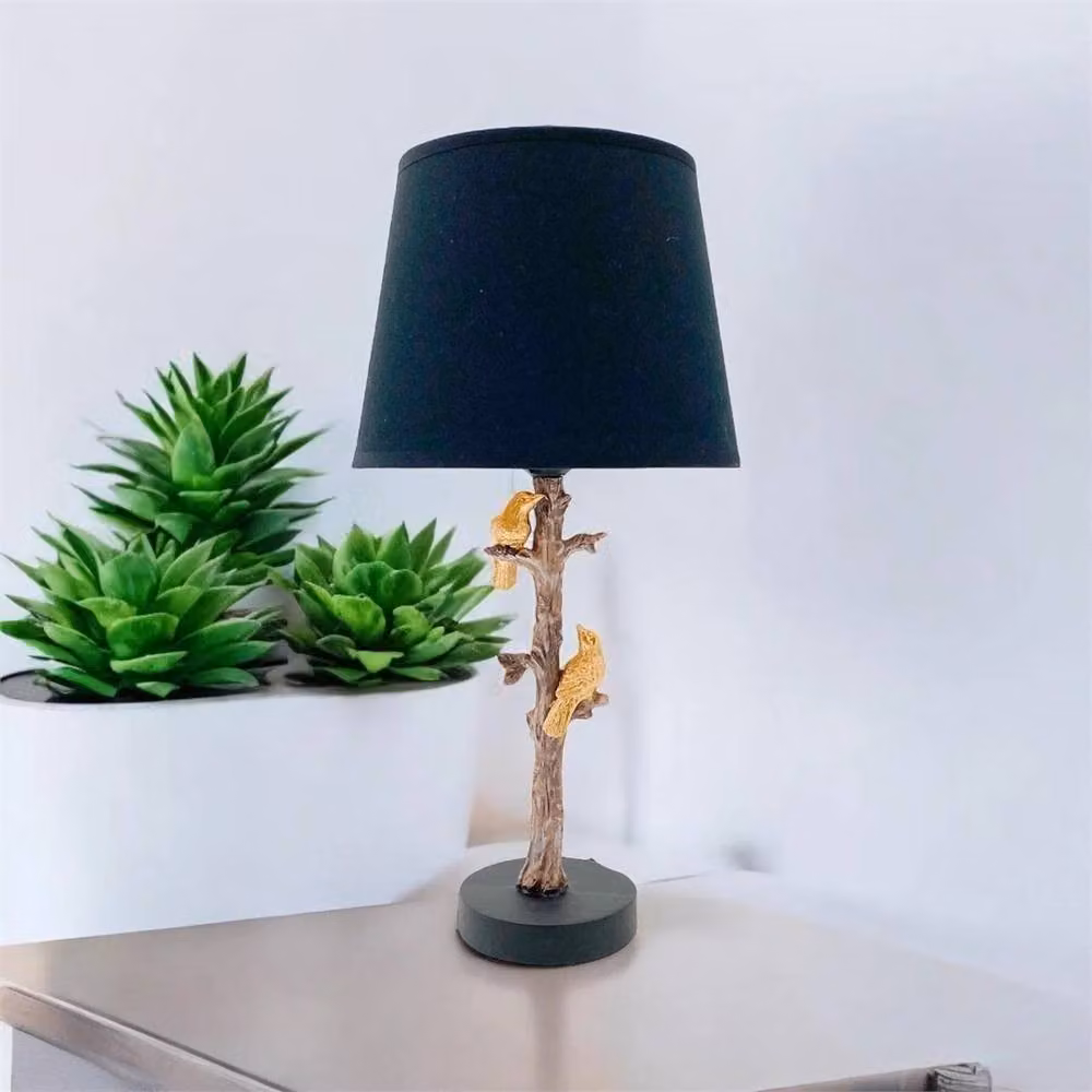 Havendro Parrot Table Lamp with Multicolour Resin Bird and Black Fabric Drum Shade – 2