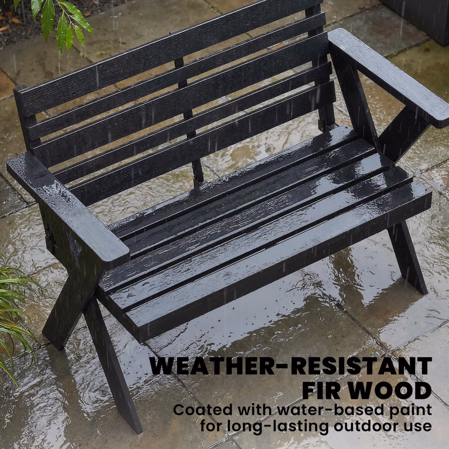 Outsunny 2 Seater Black Lacquered Treated Hardwood Garden Bench with Armrests, W/D/H: 115 x 64 x 80 cm – 5