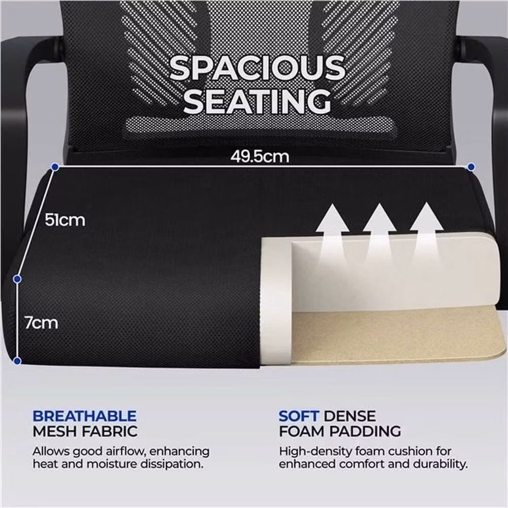 KORVIXA Black Fabric Mesh Swivel Task Chair with Armrests for Home Office – 4