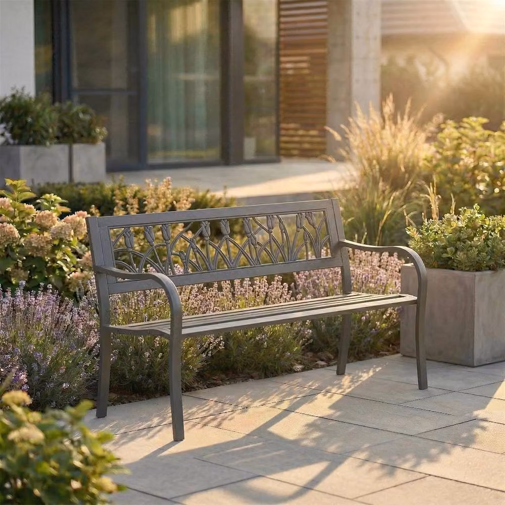 Kelvenix Tulip 3 Seater Garden Bench in Grey Steel – 4