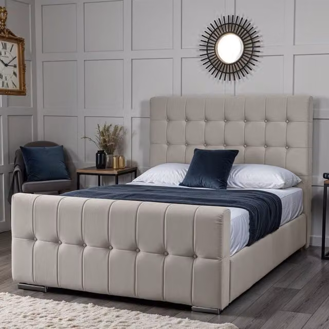 UK Bed Furniture Orlando Upholstered Bed in Beige, W/D/H: 140 x 200 cm – 1