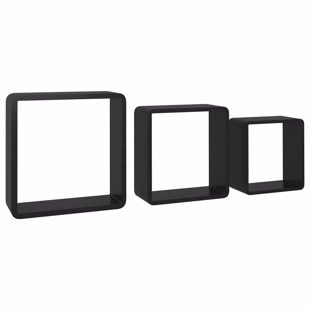 Berkfield Home Set of 3 Black MDF Wall Mounted Cube Shelves – 3