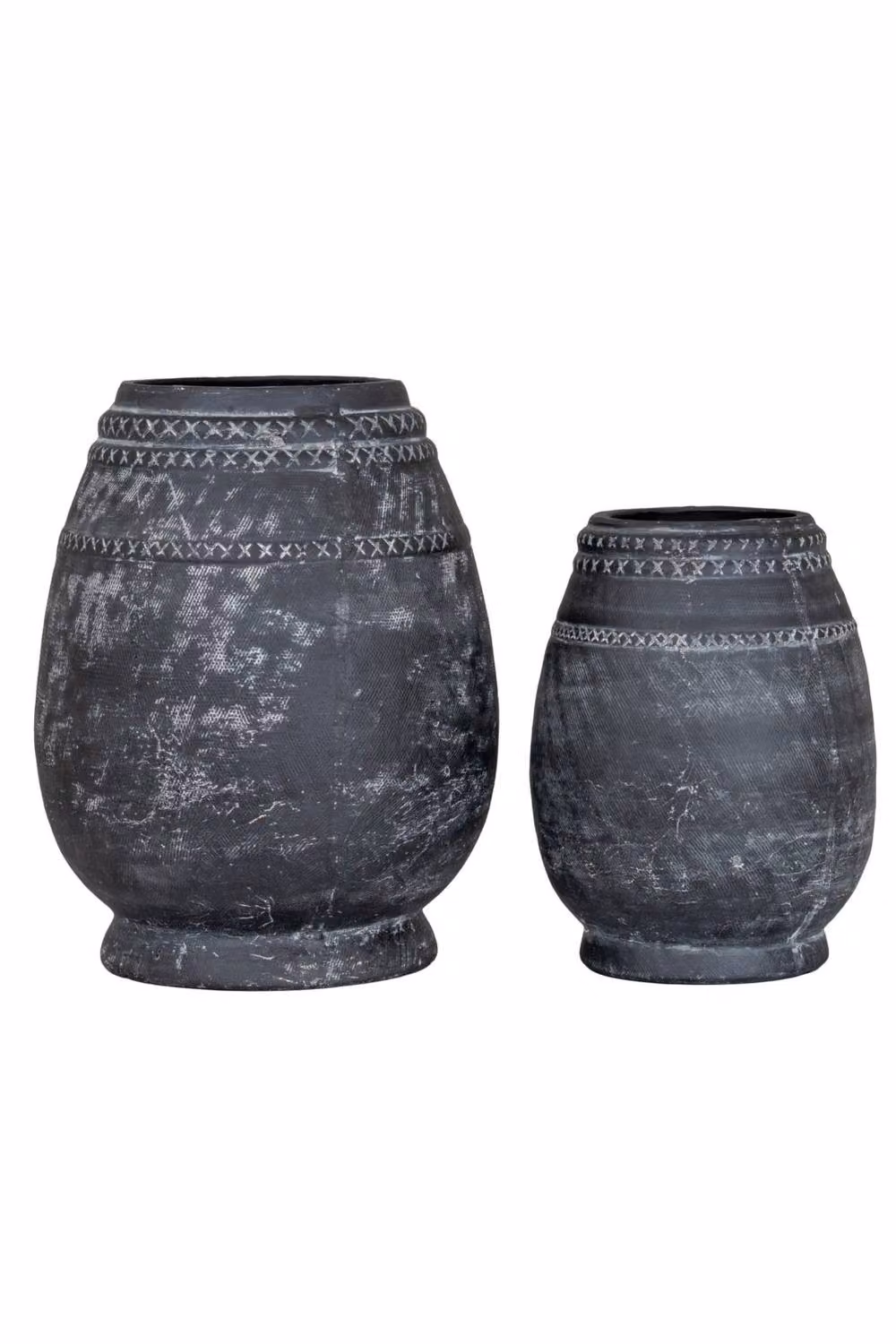 KDMD Etched Pattern Ceramic Tabletop Vase in Black with Muted Tonal Finish – 3