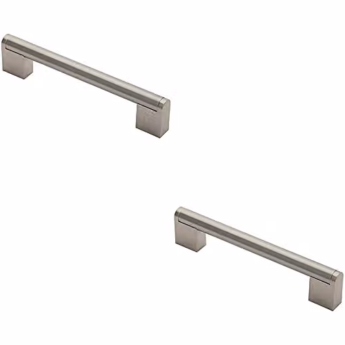 Loops 2 Pack Round Bar Pull Handle in Brushed Silver Stainless Steel, 168 x 14 mm, 128 mm Fixing Centres