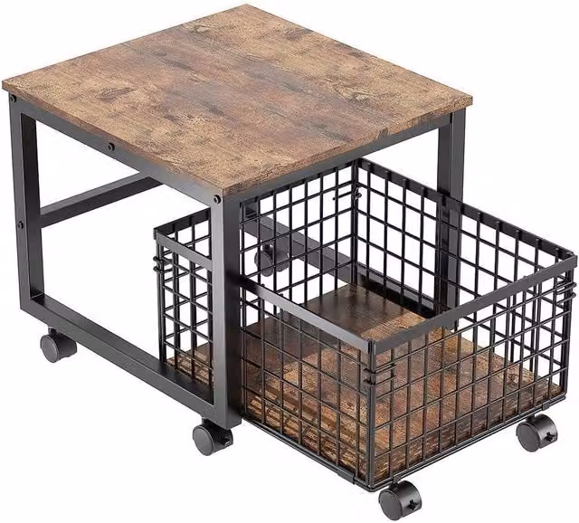 Havendro Multicolour Fridge Stand with Rolling Drawer Basket and Industrial Metal and Wood Cabinet