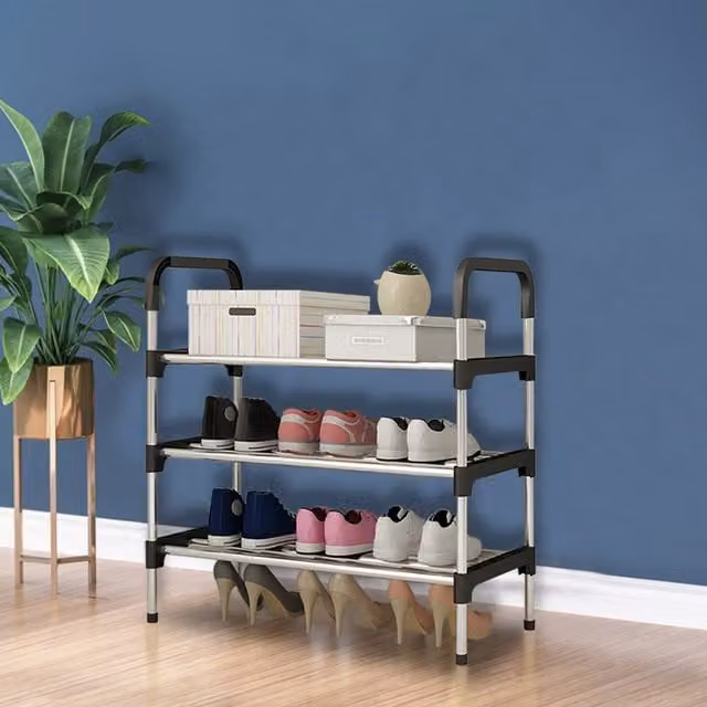 Livingandhome 3-Tier Stackable Black Shoe Rack