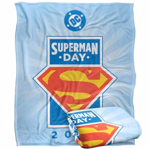 LOGOVISION Superman Day 2025 Logo Silky Touch Super Soft Fleece Throw Blanket, White, W/D/H: 152 x 127 cm – 1