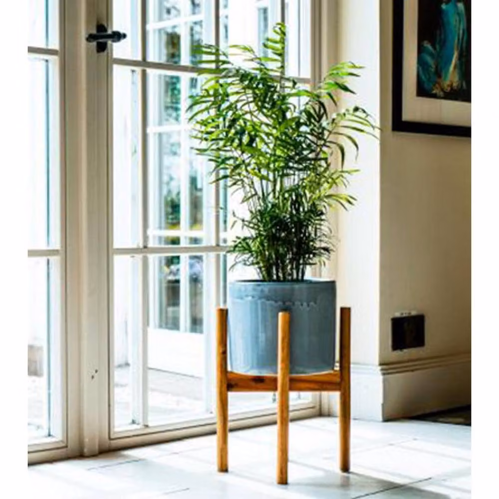 Lemon Pavilion Furniture and Decor Anzio Ceramic Planter Tub with Wooden Stand, Grey, W: 24 cm, D: 24 cm, H: 38.5 cm – 2