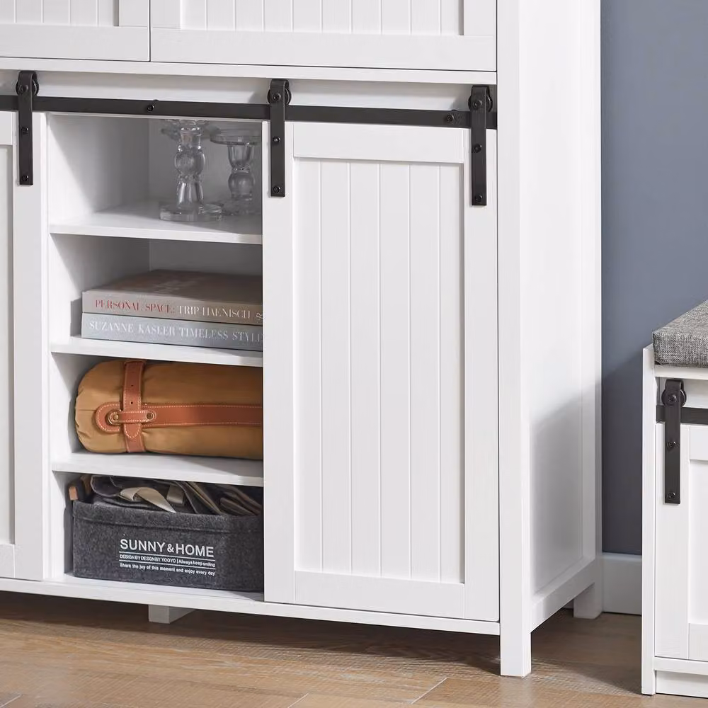 SoBuy Modern White Entrance Cabinet with Sliding Doors and Internal Shelves – 3