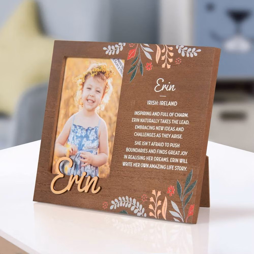 History & Heraldry Erin Pre-personalised Child's Floral Picture Frame, Brown, W: 11 cm, H: 8.5 cm – 2