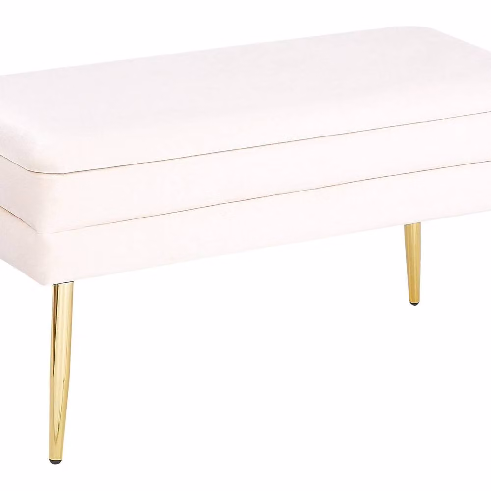 Wyld and Coco Off-White Velvet Storage Bench with Gold Metal Legs – 2