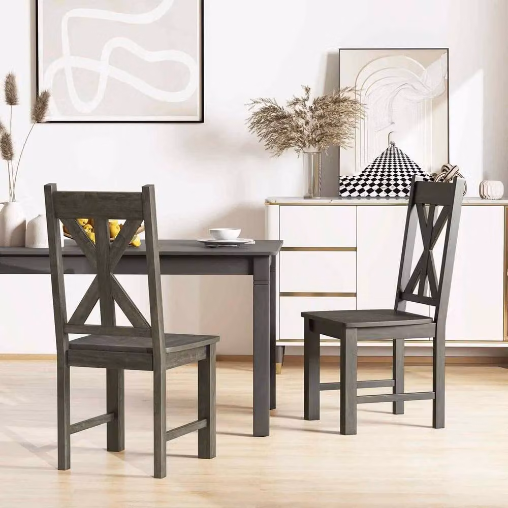 KORVIXA Set of 2 Modern Grey Rubberwood Dining Chairs – 3