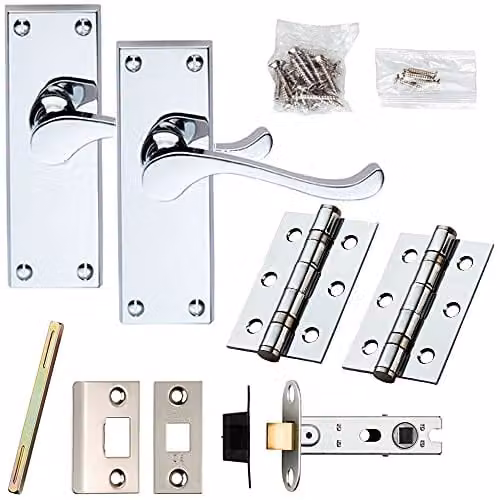 Loops Chrome Victorian Scroll Lever Door Handle and Latch Pack, Backplate W: 12 cm, H: 12 cm