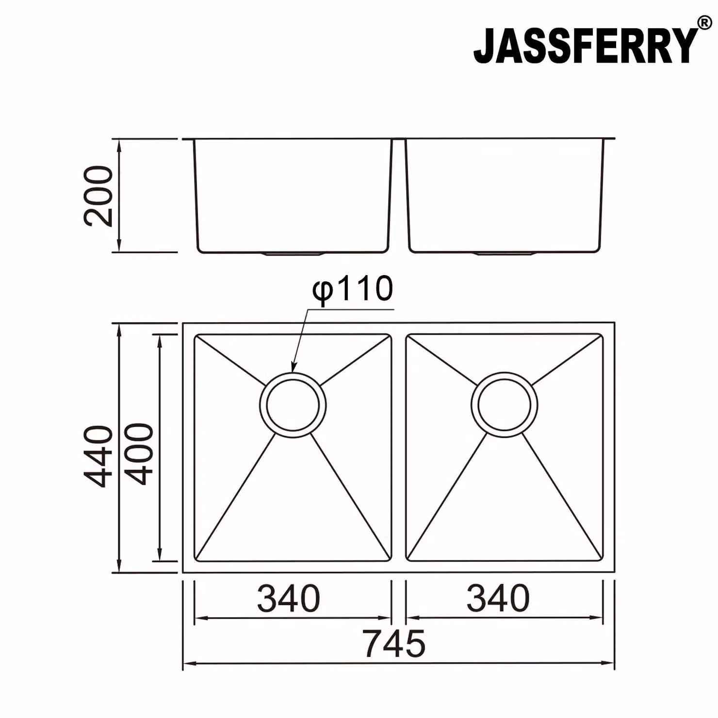JASSFERRY Stainless Steel Undermount Double Bowl Kitchen Sink in Silver – 2