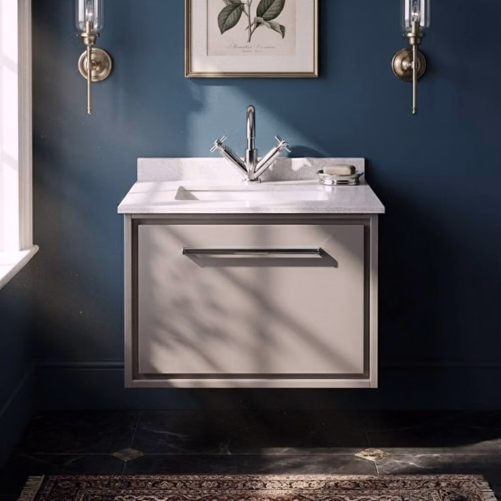 Balterley Modern Wall Mounted Single Drawer Bathroom Basin with Marble Worktop, Pebble Grey, Width: 60 cm – 3