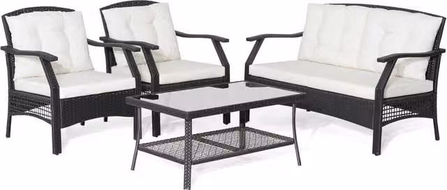 Costway 4 Piece Rattan Outdoor Patio Furniture Conversation Sofa Set in White