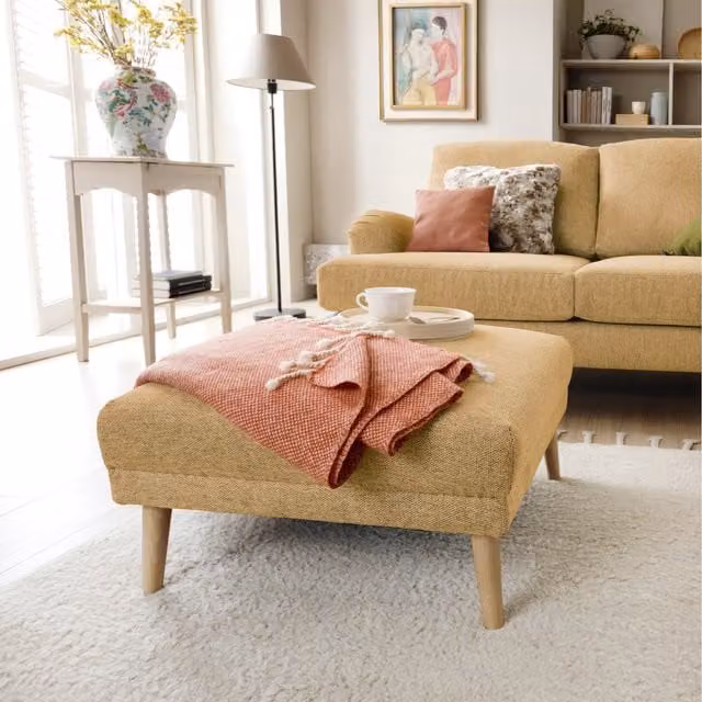Abakus Direct Harper Rectangular Footstool in Brown Chenille Fabric