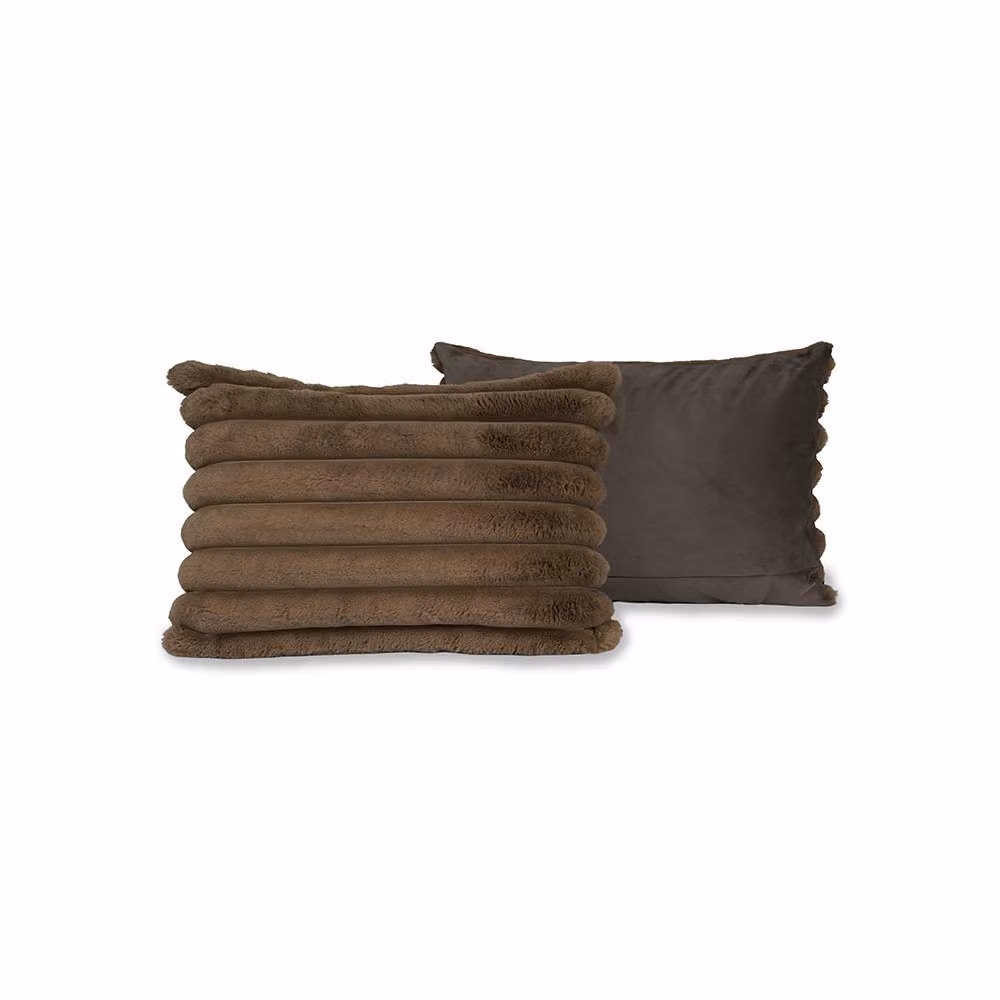 rucomfy Ribbed Faux Fur Bolster Cushion in Brown, W/D/H: 60 x 40 x 40 cm – 2