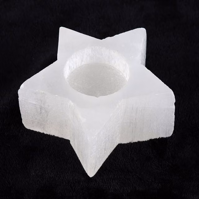 KDMK White Selenite Star Stone Tealight Candle Holder
