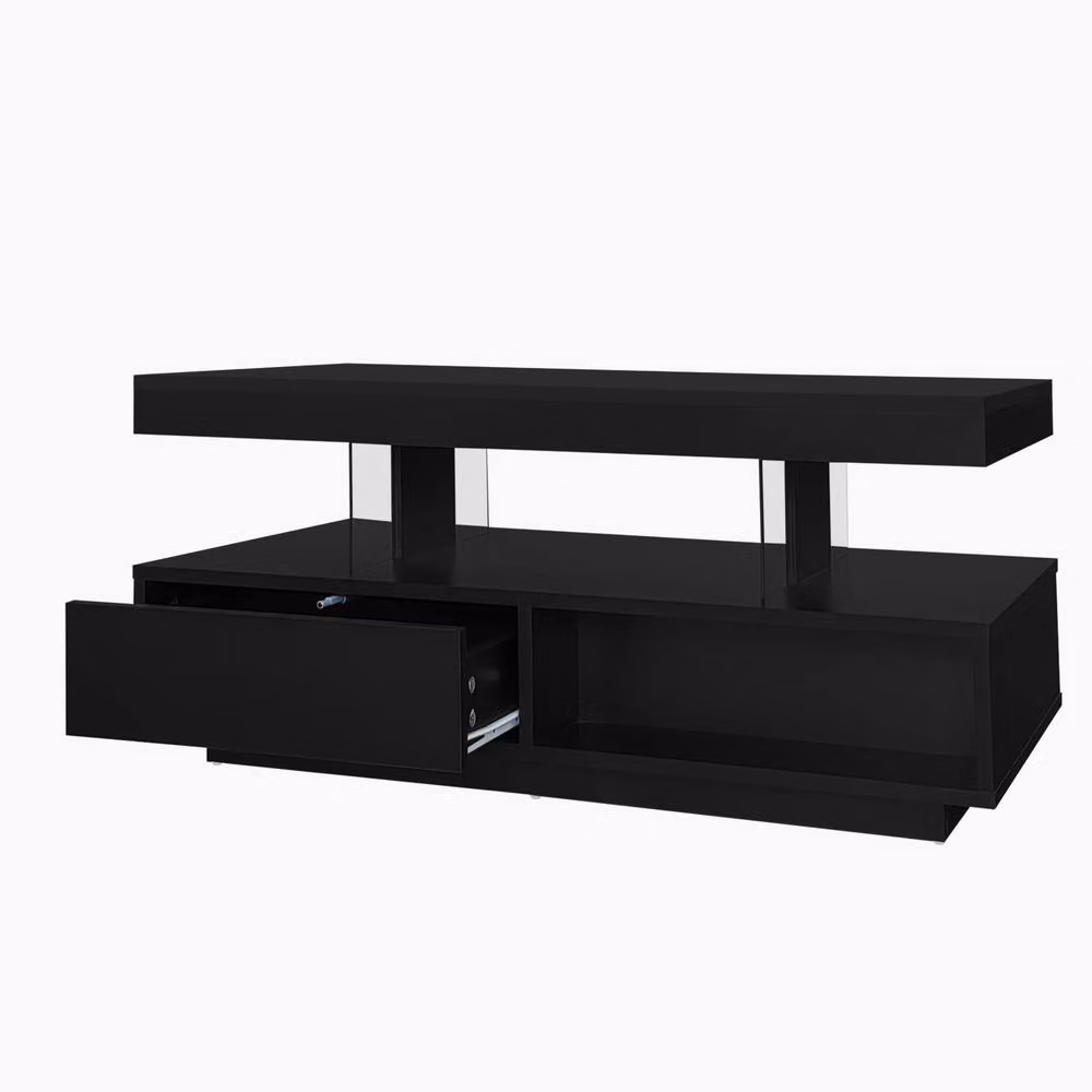 Merax Modern High Gloss LED Coffee Table with 2 Drawers, Black, W/D/H: 95 x 50 x 42.5 cm – 7