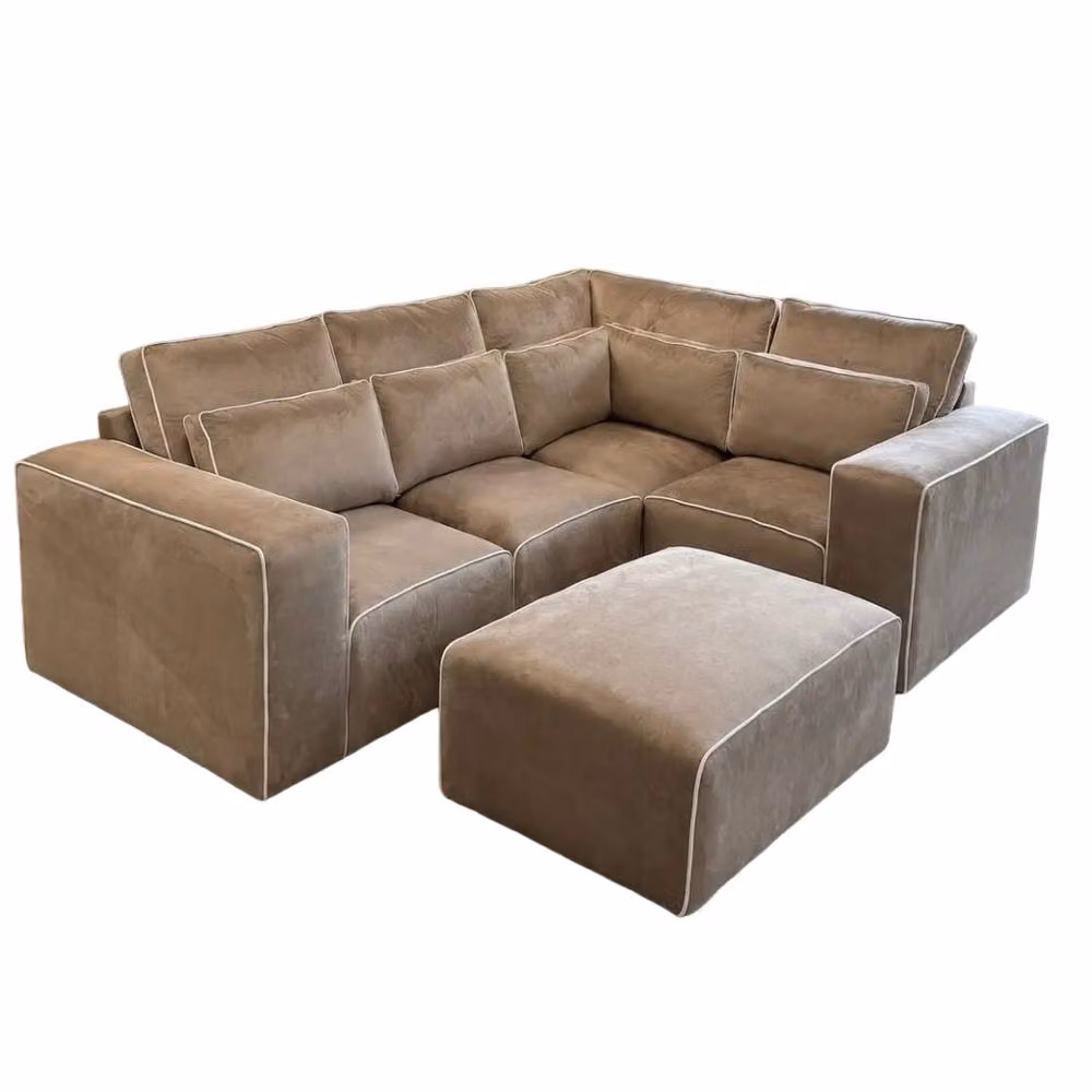 Home & Love Sloane Luxury Reversible L-Shape Corner Sofa in Brown Microfibre Fabric with Matching Ottoman – 2