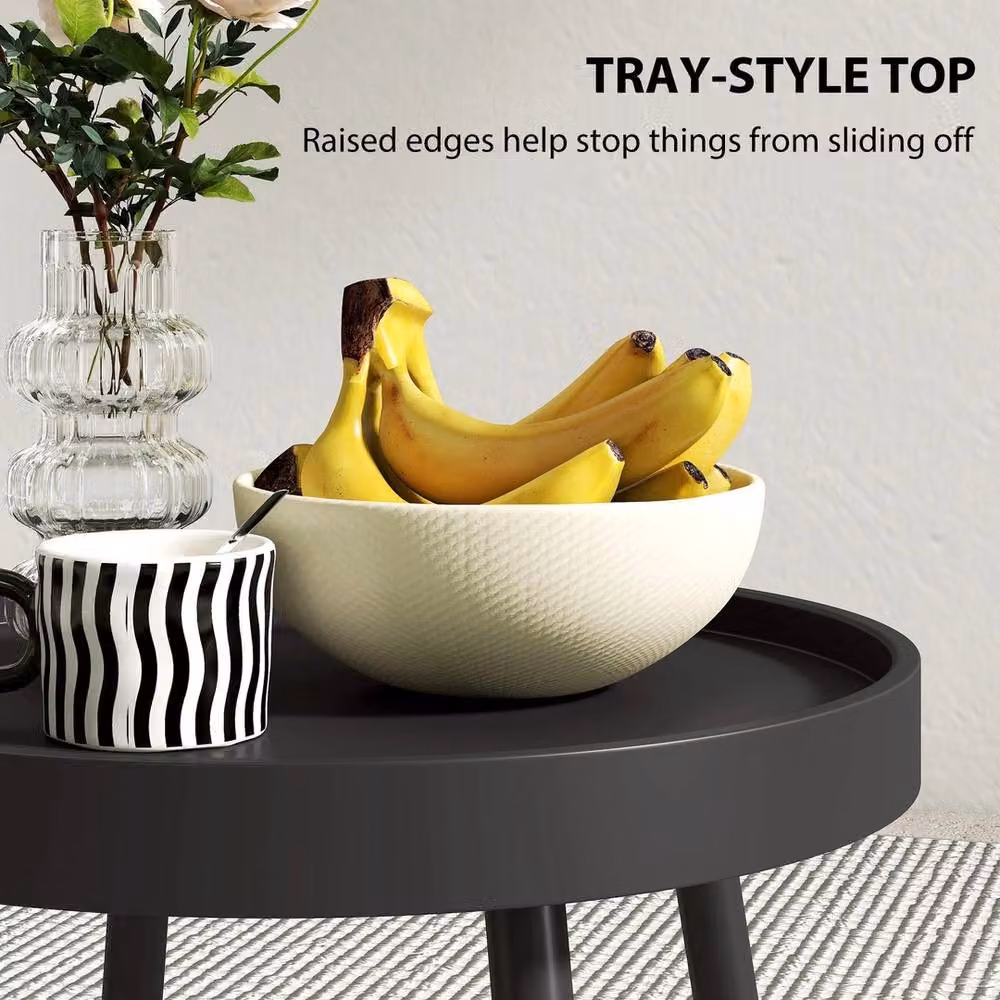 FORGEVIO Round Garden Coffee Side Table in Black Plastic – 3