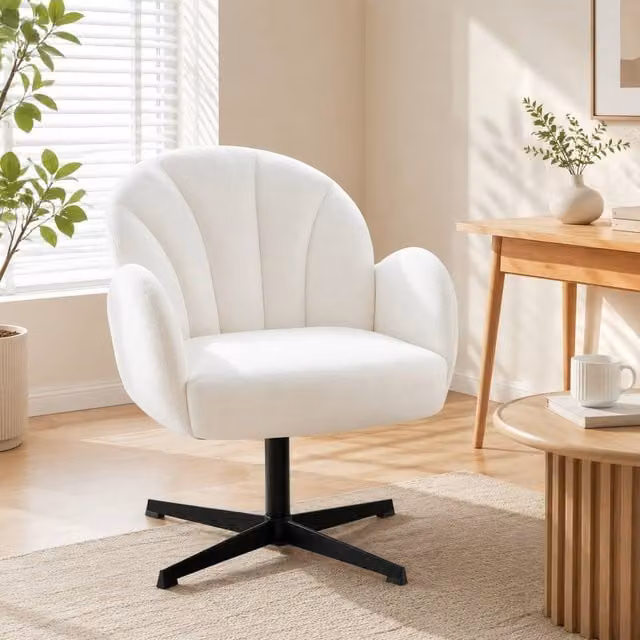 STILVORA Modern Shell Design Swivel Armchair in Beige Velvet with 360 Degree Rotation – 1