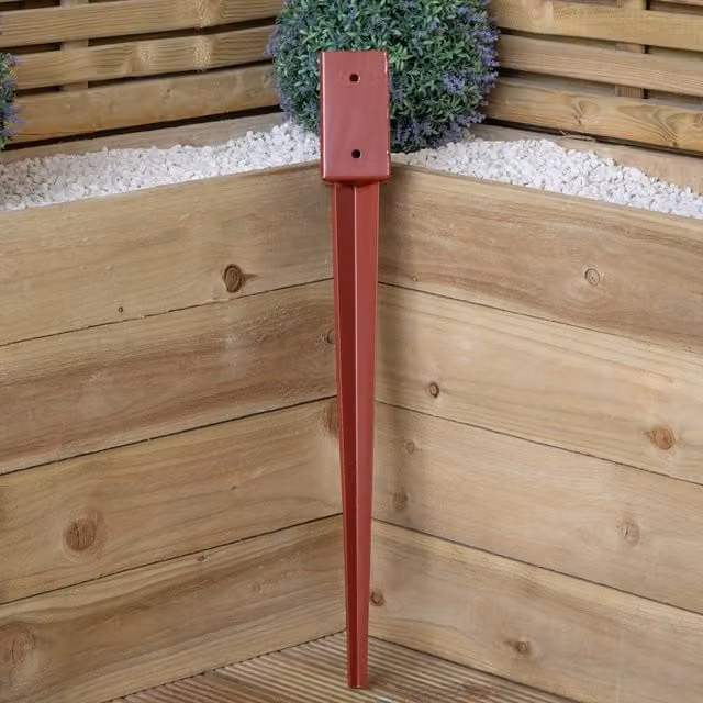 Samuel Alexander Brown Metal Square Garden Fence Post Holder and Spike W/D/H: 7.5 x 7.5 x 15 cm