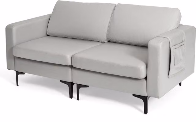 Costway Modern Upholstered 2-3 Seater Sofa in Grey with Padded Cushions and Metal Frame
